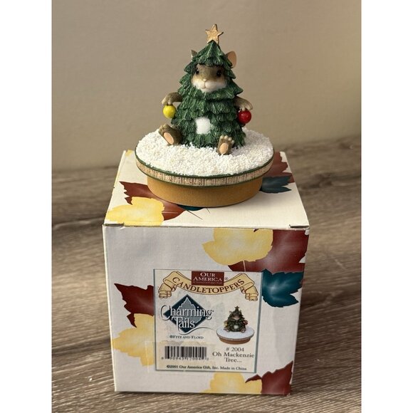 Charming Tails Fitz & Floyd Oh Mackenzie Tree Christmas Mouse Candle Topper MM23 - Picture 2 of 4